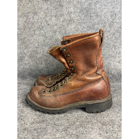 VNTG Danner Leather Hiking Boots Men's 8 Vibram Lace-to-Toe Lug Sole - Picture 1 of 8